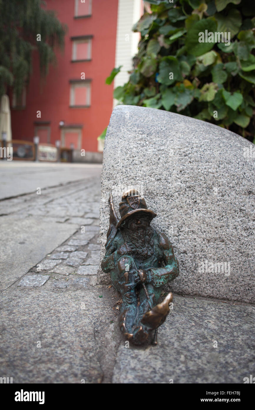 Poland, Wroclaw, Sleepyhead dwarf, little dwarfs figurines are symbols of the city Stock Photo