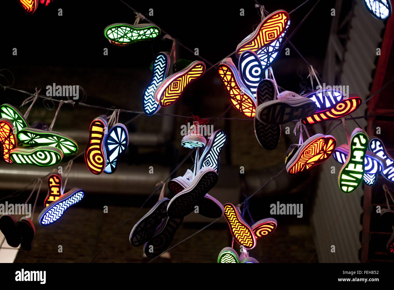 Art installation featuring Converse shoes adapted to be street lighting