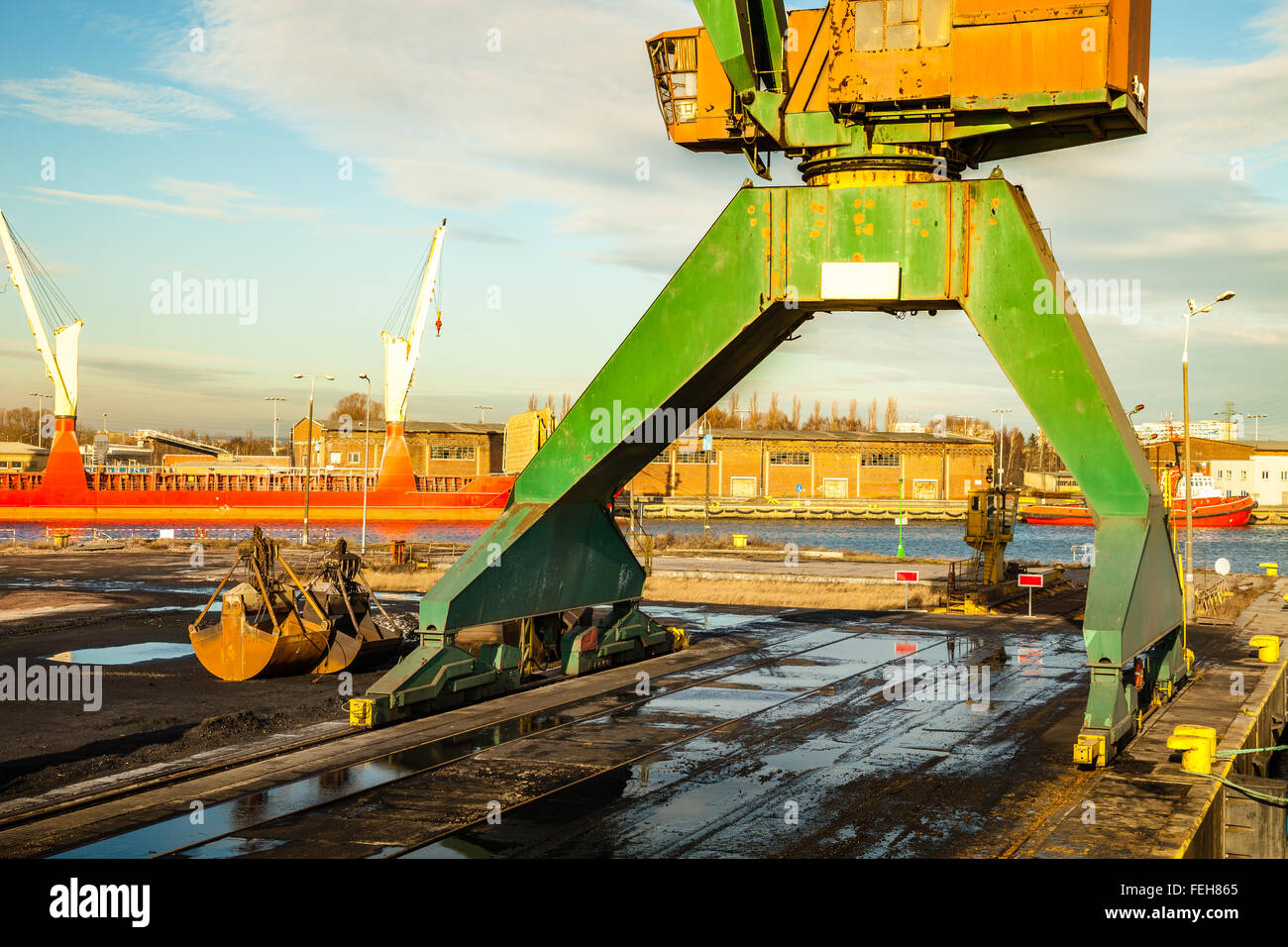 Large industrial shipping crane in port of Gdansk, Poland. Stock Photo