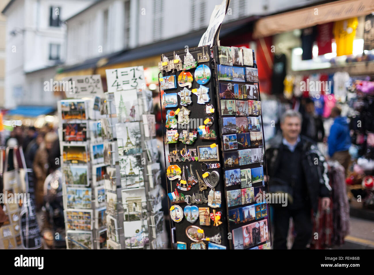 Detail of souvenir shops in the Montmartre area of Paris. Stock Photo