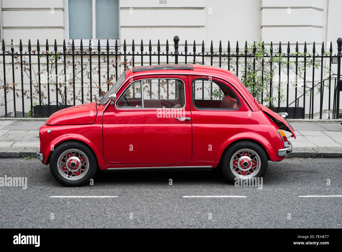 red fiat vintage 500 cute pretty car Stock Photo