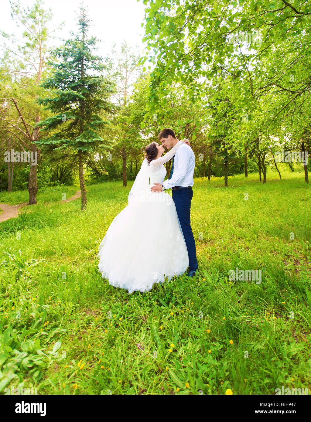 Just married couple embraced Stock Photo - Alamy