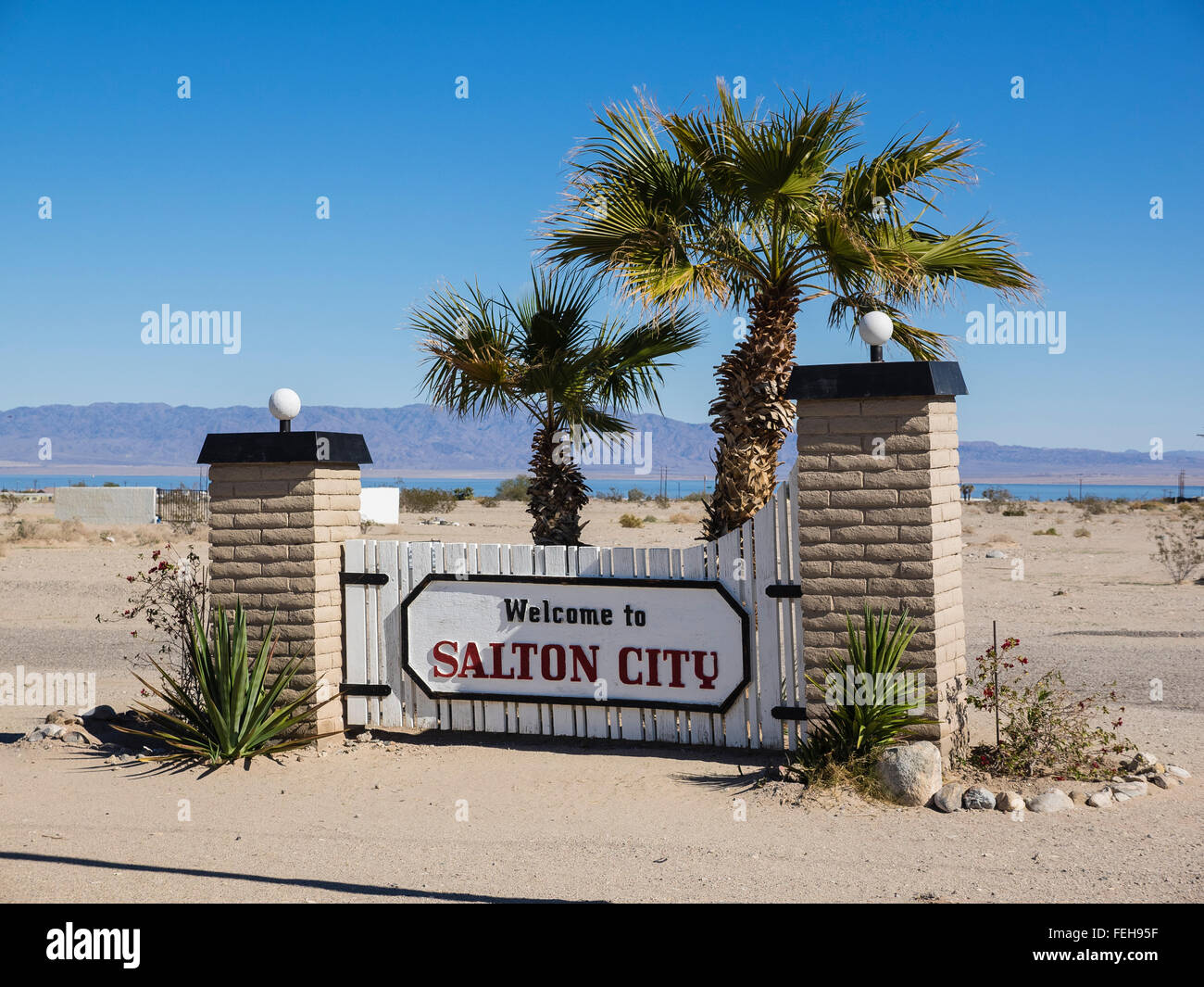 The sign at the entrance to Salton City, California located