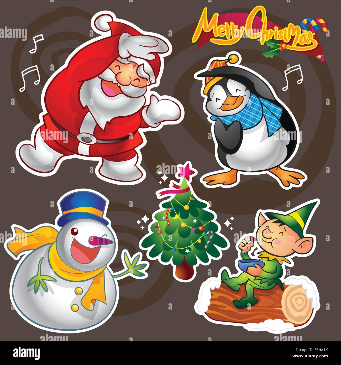 set of colorful cute christmas characters and decorations.santa claus ...