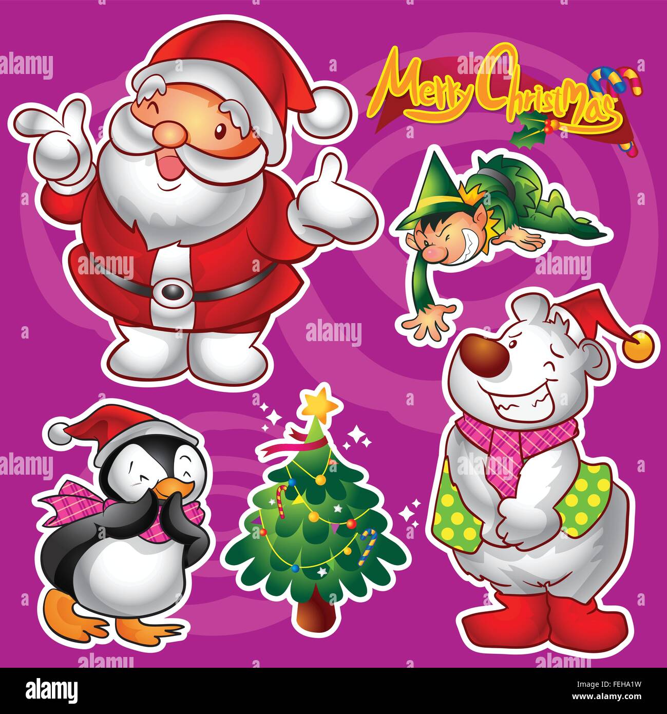 set of colorful cute christmas characters and decorations.santa claus