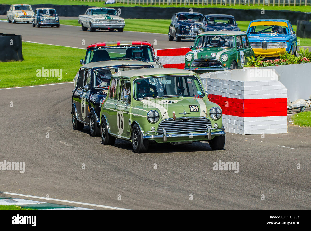 1963 Austin Mini Cooper S is owned by Nick Swift and was raced by him and Karun Chandhok at the 2015 Goodwood Revival Stock Photo