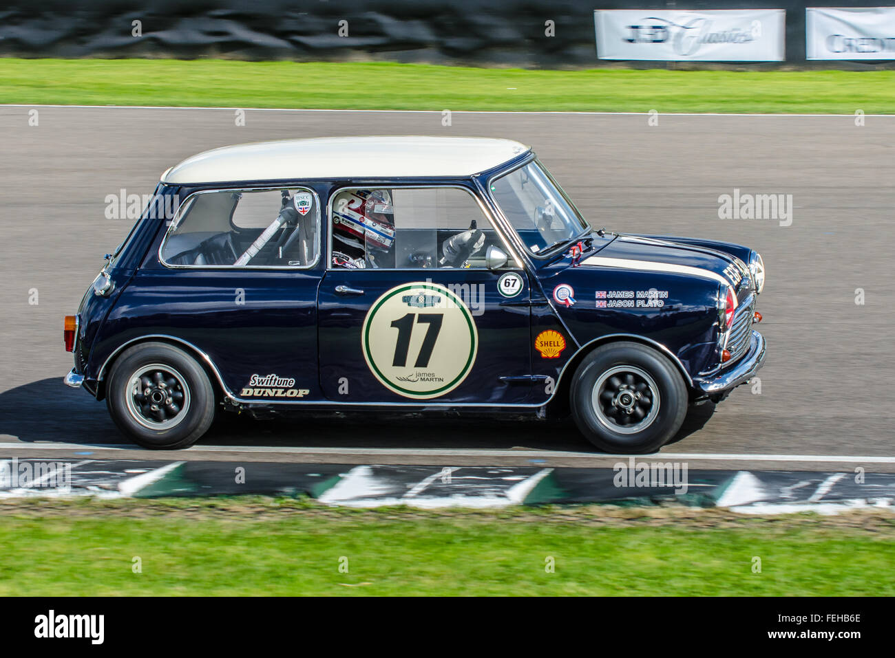 1964 Austin Mini Cooper S is owned by TV chef James Martin and raced by him and Jason Plato at the 2015 Goodwood Revival Stock Photo