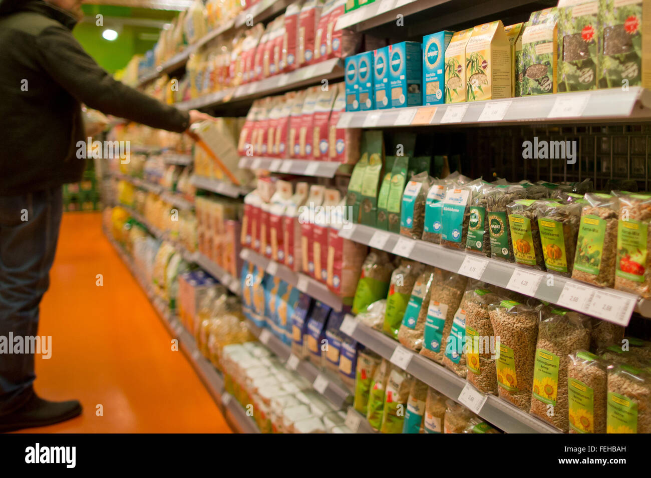 Nuremberg, Germany. 04th Feb, 2016. A customer reaches for an organic