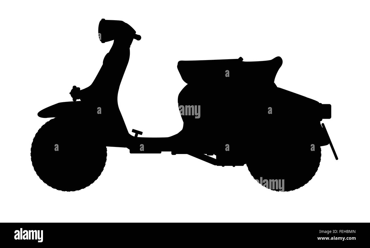 A typical 1960 style motor scooter in silhouette  over a white background Stock Vector