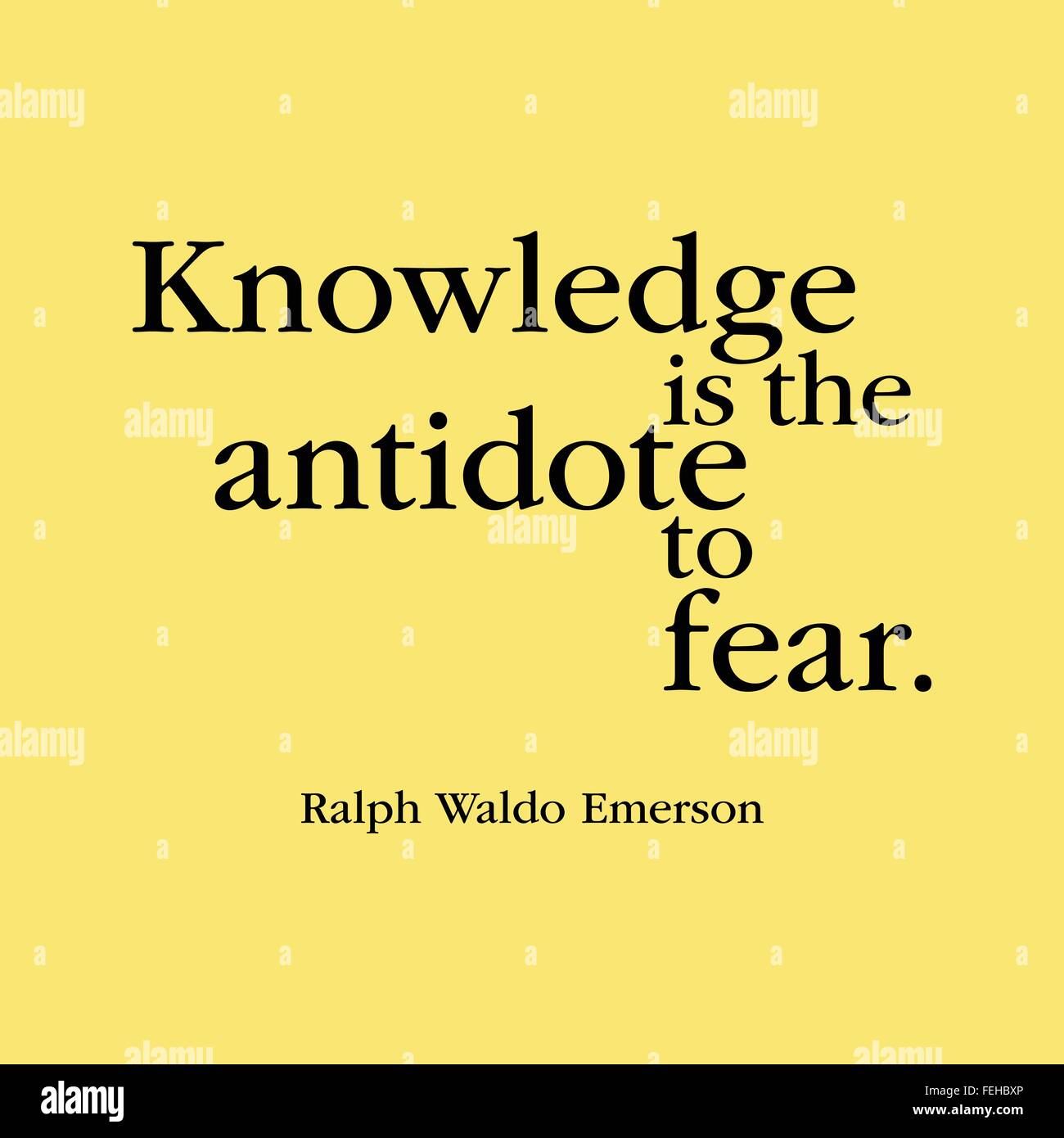 "Knowledge is the antidote to fear." Ralph Waldo Emerson Stock Vector