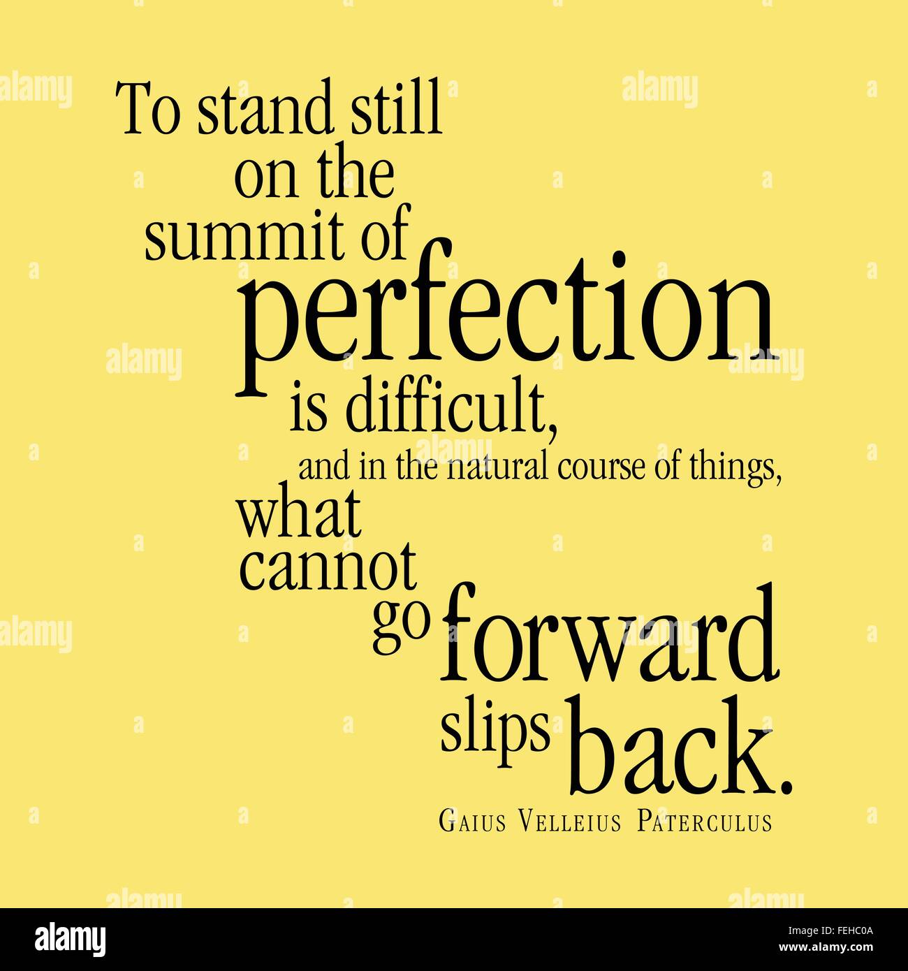 'To stand still on the summit of perfection is difficult, and in the natural course of things, what cannot go forward slips back Stock Vector