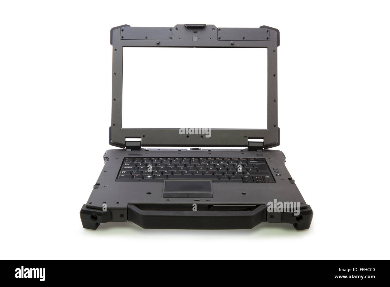 Open Rugged laptop with Blank Screen Stock Photo