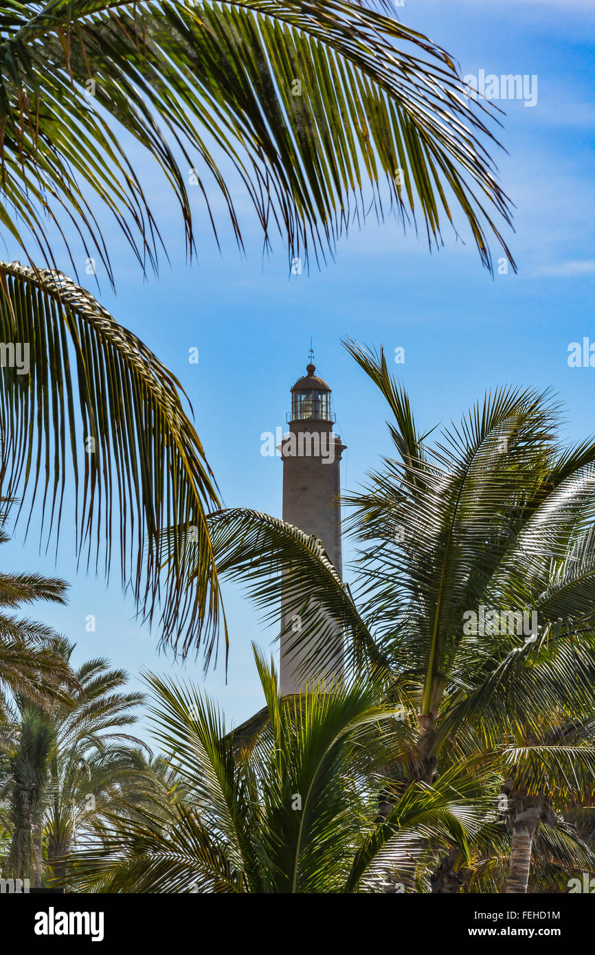 Lighthouse in Maspalomas (Faro de Maspalomas) on Grand Canary (Gran Canaria), the biggest lighthouse in the Canary Islands Stock Photo