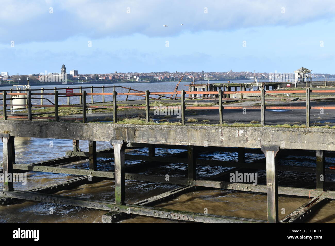 Liverpool waterfront looking over the River Mersey towards Wallasey on the Wirral peninsular. Stock Photo