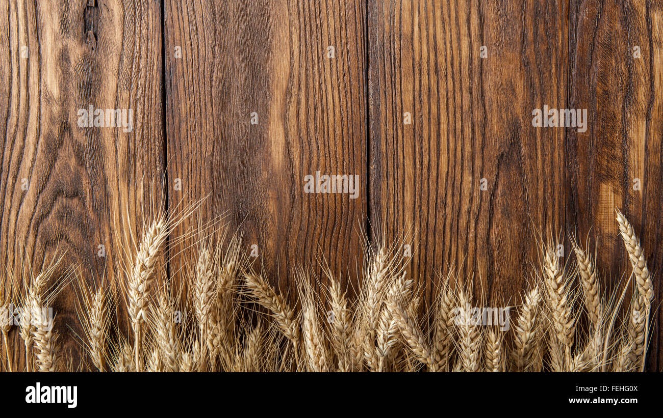 wheat on wood Stock Photo