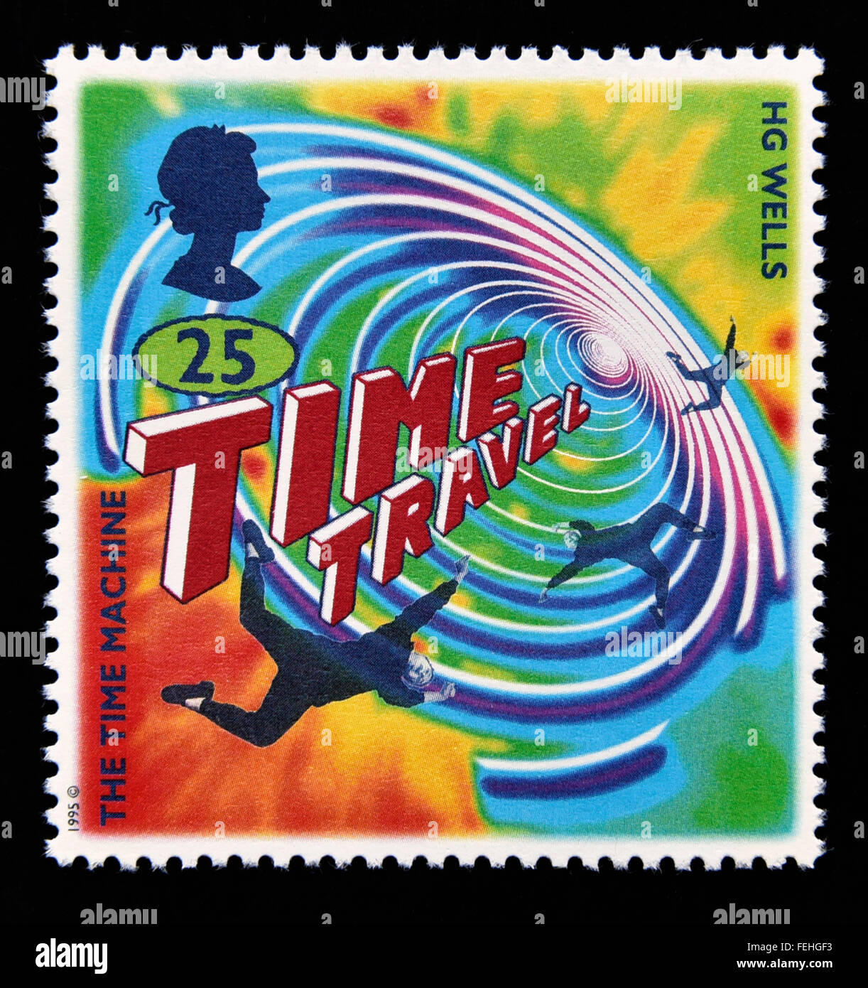 Postage stamp. Great Britain. Queen Elizabeth II. 1995. Science Fiction. Novels by H.G.Wells. 'The Time Machine'. 25p. Stock Photo