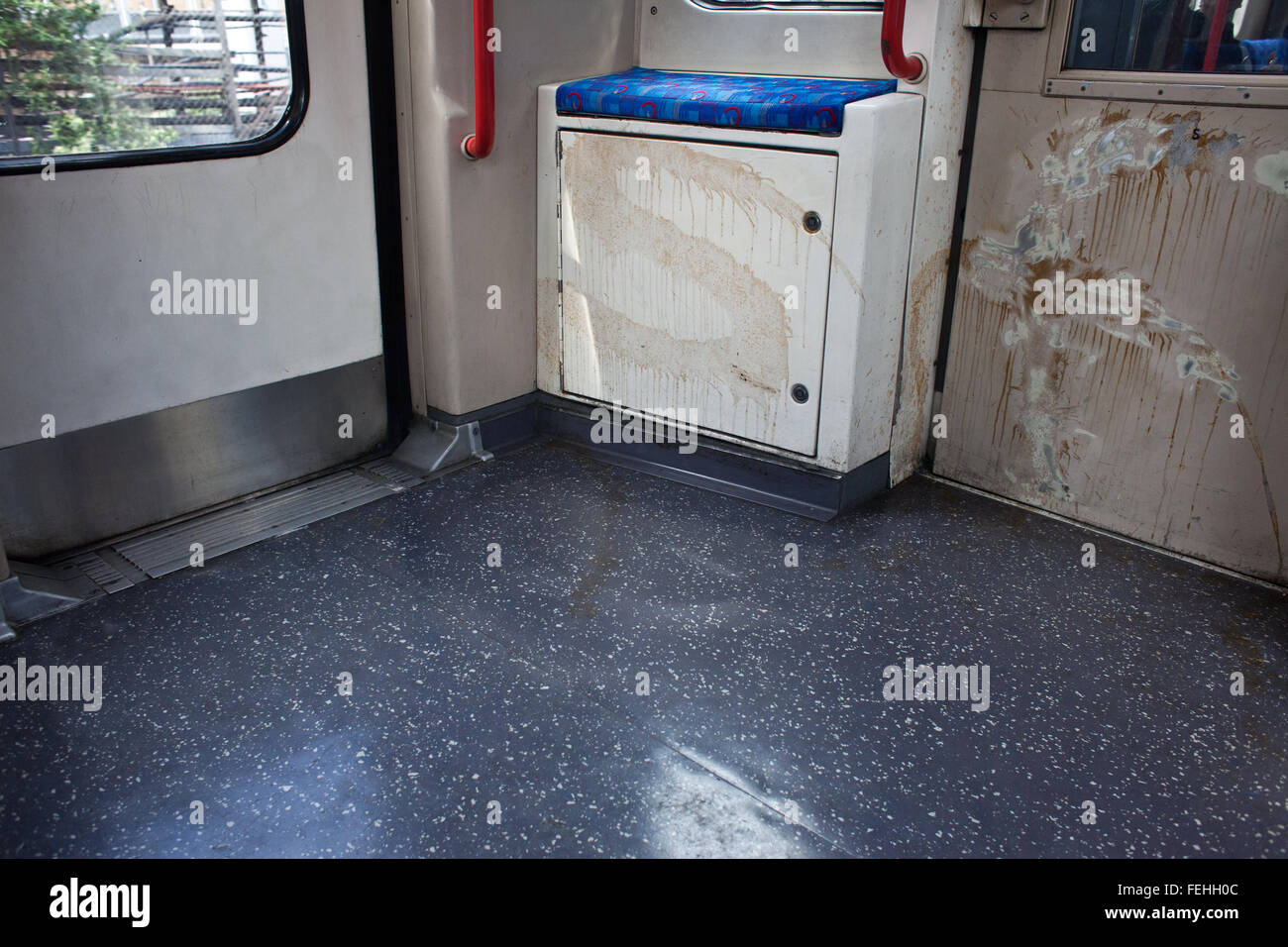 'S' graffiti on interior of London Underground Central Line carriage. Stock Photo