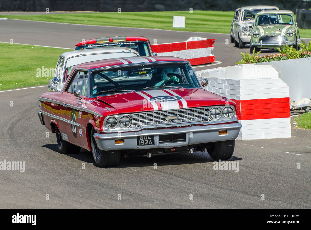 1963 Ford Galaxie is seen racing at the 2015 Goodwood Revival Stock Photo