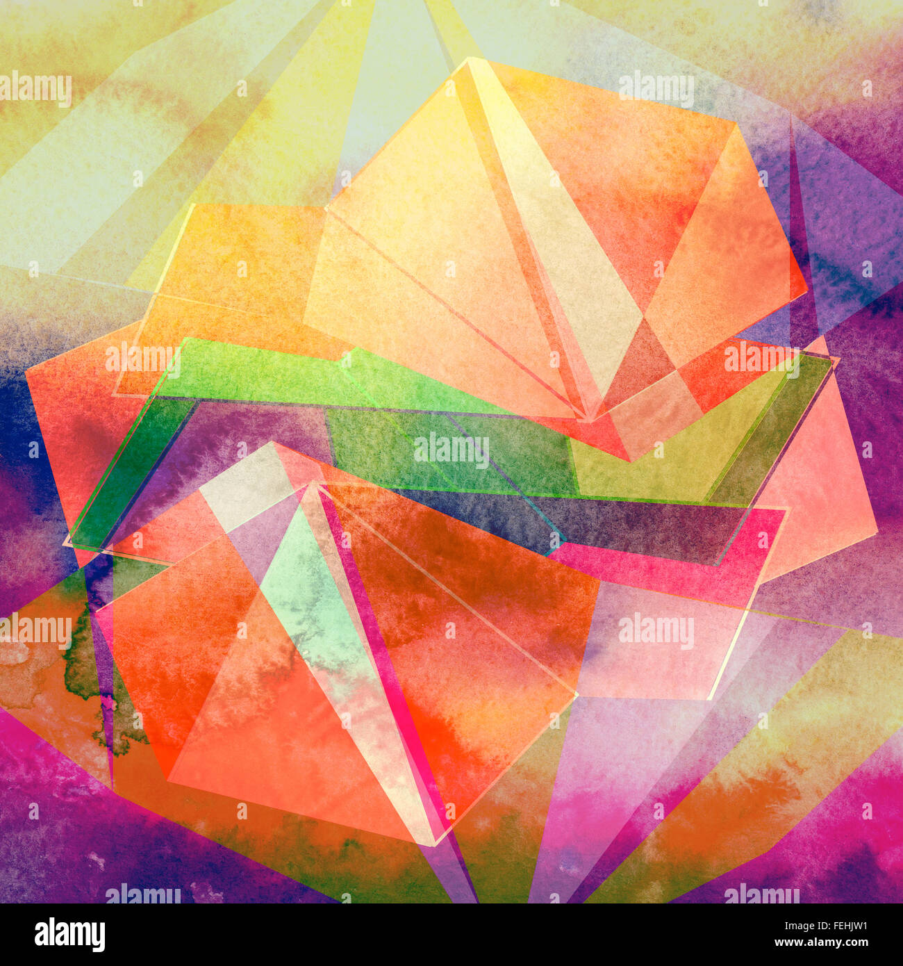 Abstract watercolor background with colorful geometry elements Stock ...