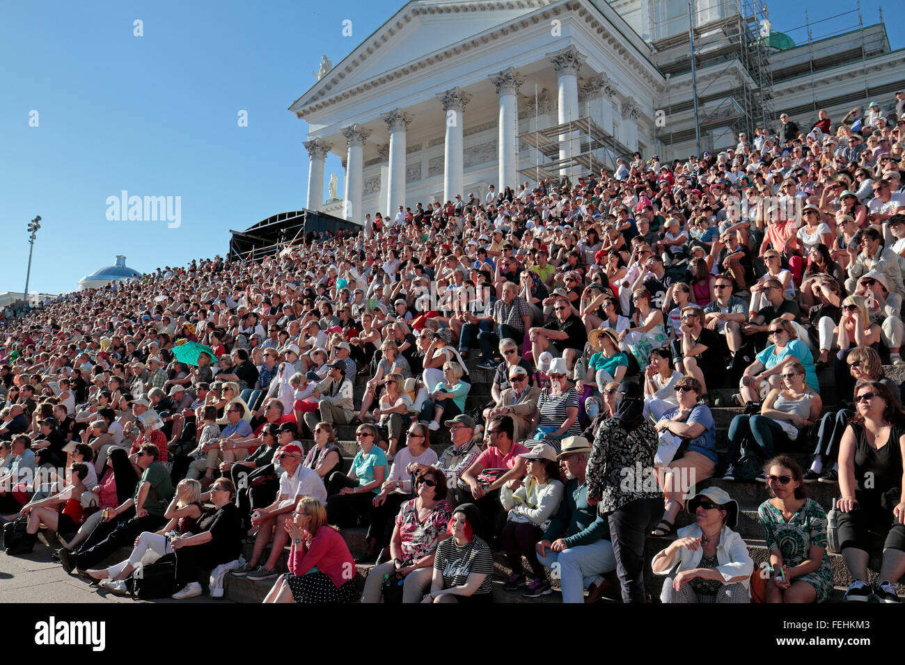 A large crowd watching an outdoor music performance in Helsinki, Finland. Stock Photo