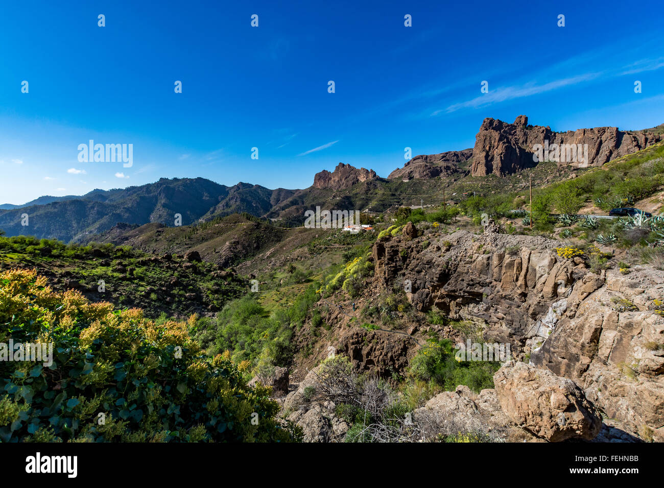 Spectacular panoramic view of Fataga valley on Gran Canaria (Grand Canary), Spain Stock Photo