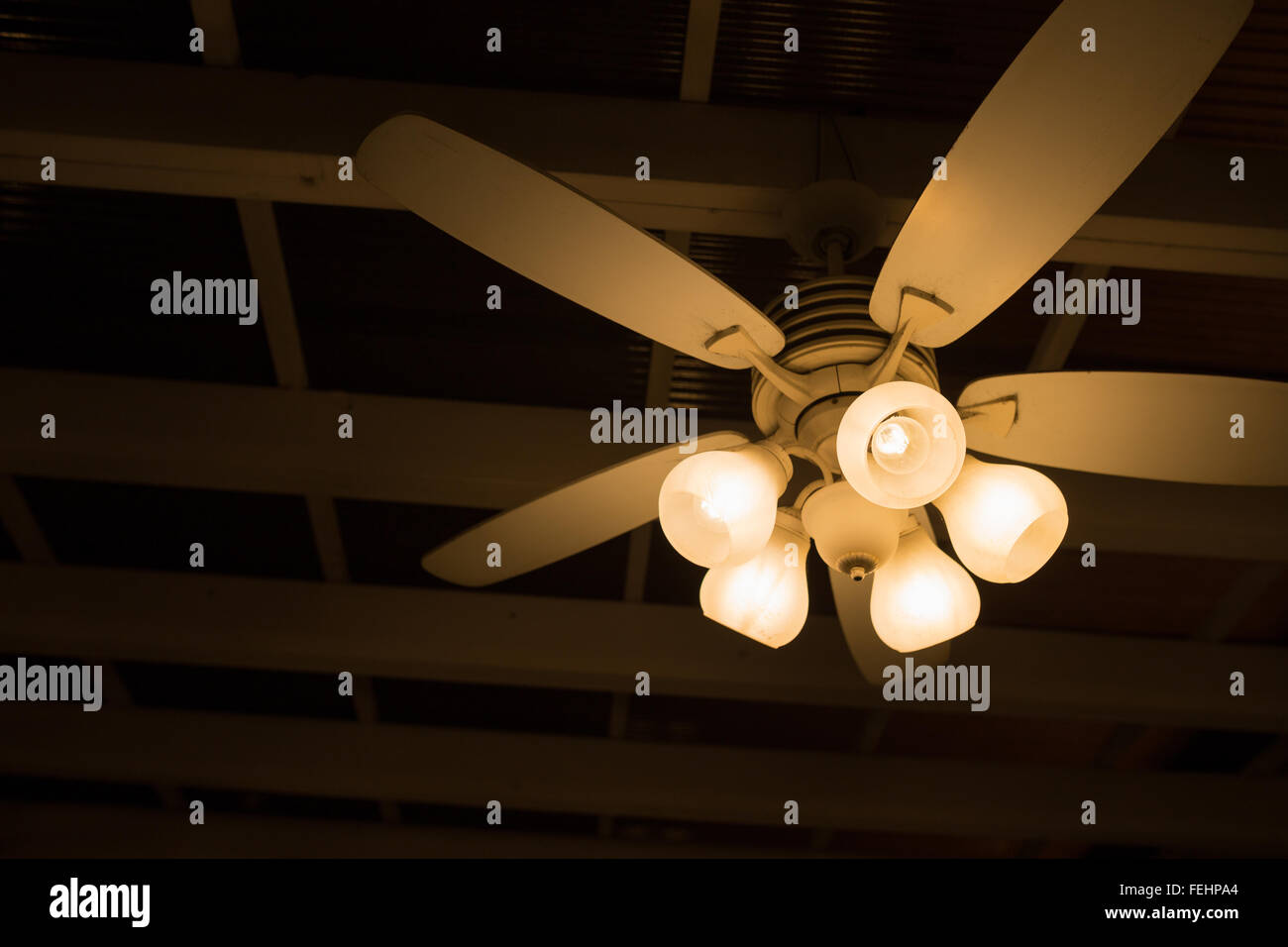 vintage deco ceiling lamp and fan Stock Photo