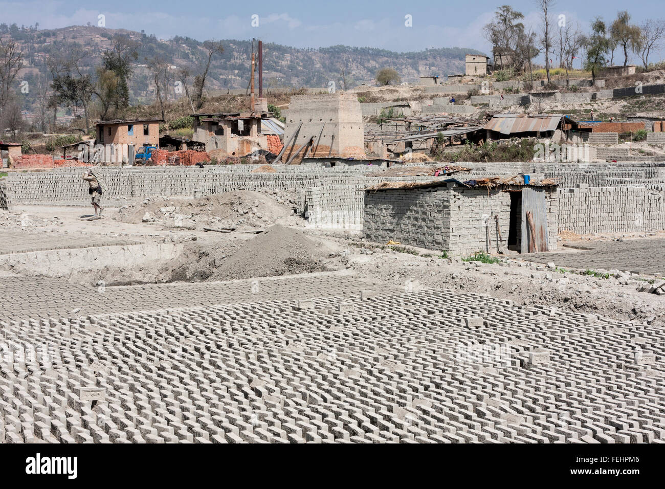 Bhaktapur, Nepal.  Mud Bricks Drying in the Sun. Stock Photo