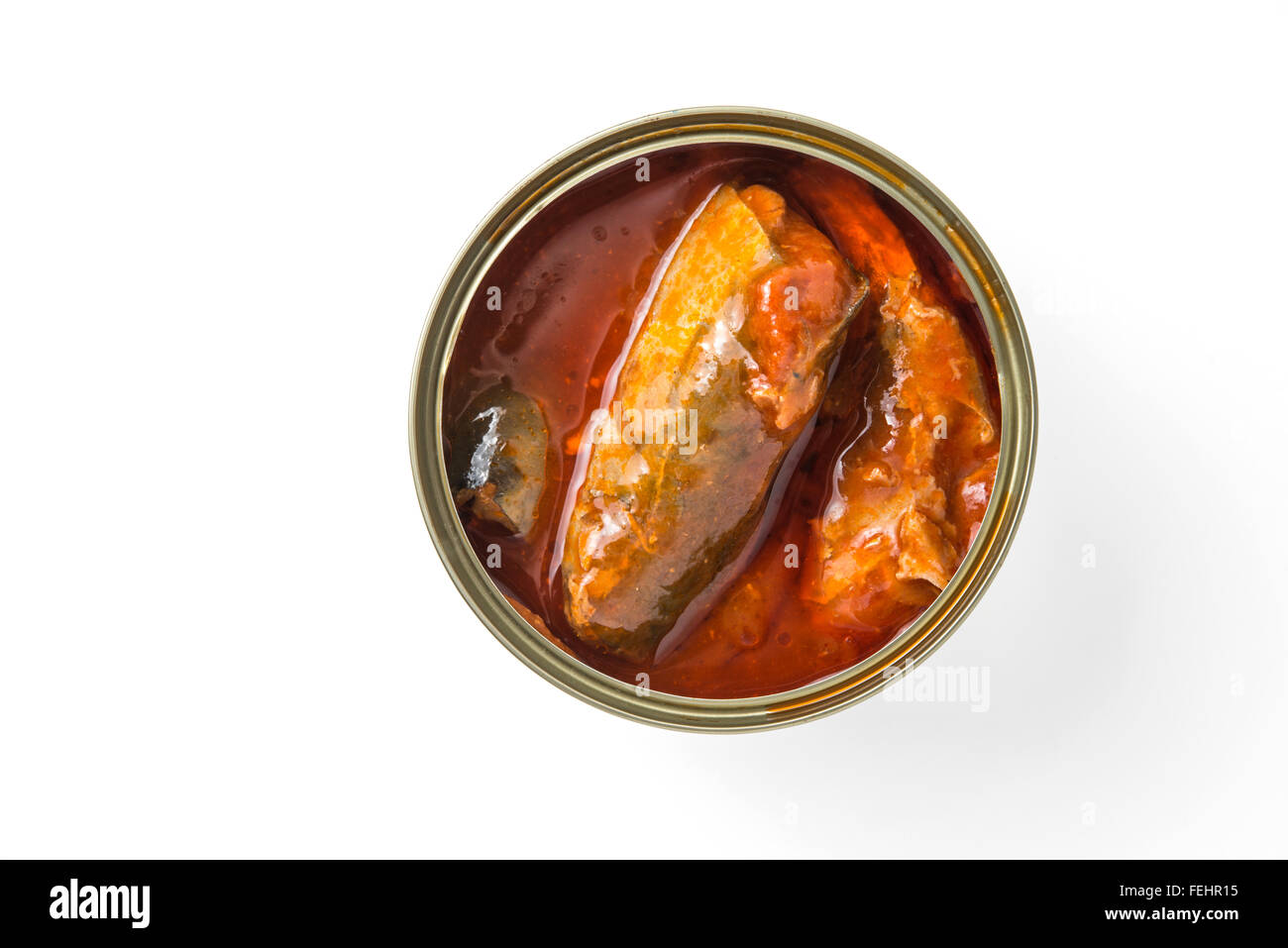 open can of sardines in tomato sauce Stock Photo