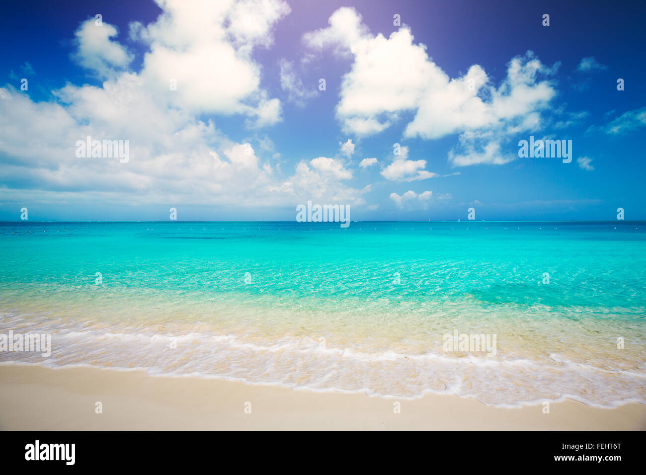 Tropical White Sand Beach and Sea, Travel Vacation Concept Background Stock Photo