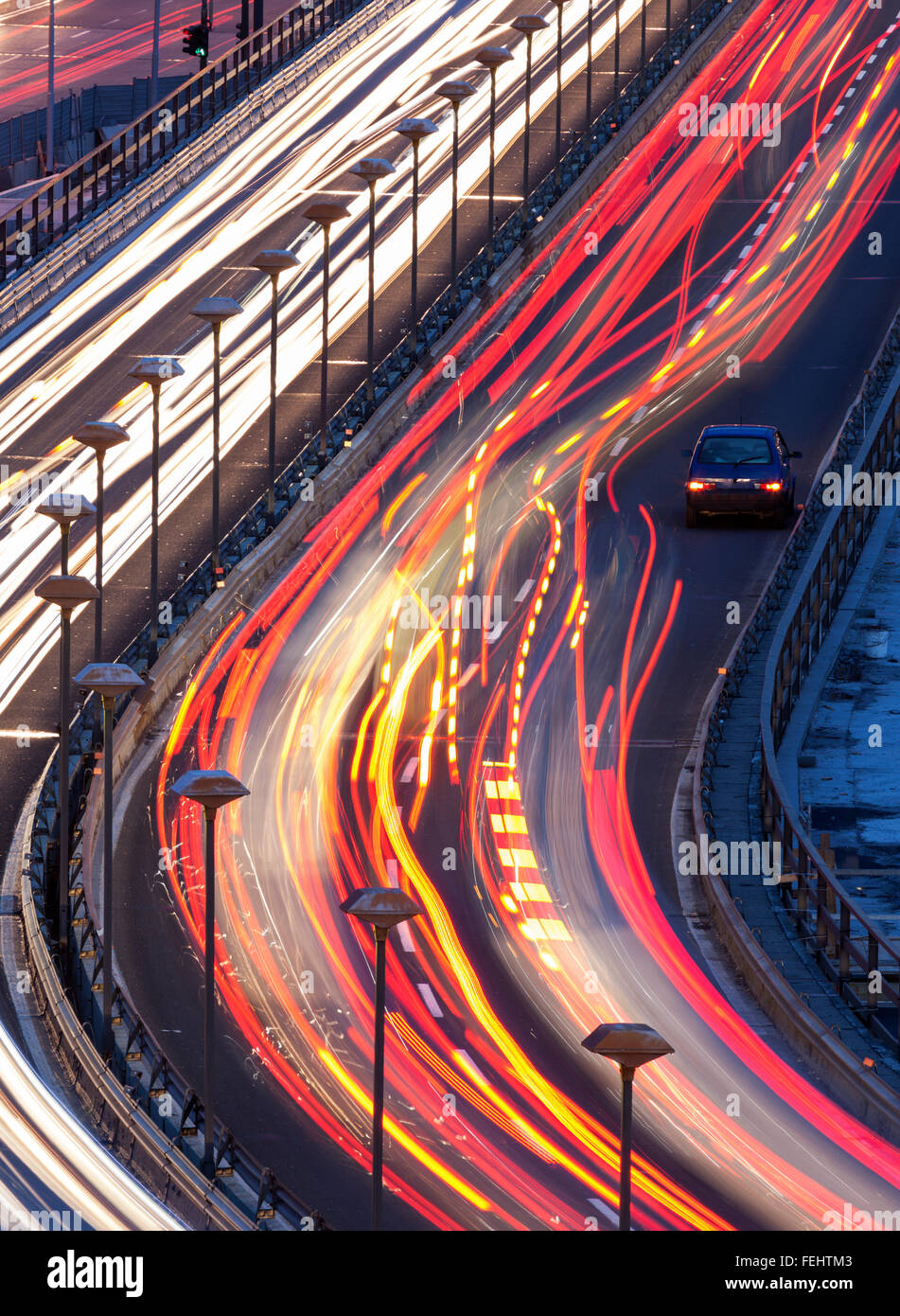 Broken car on the hightway in the center of Genoa Stock Photo