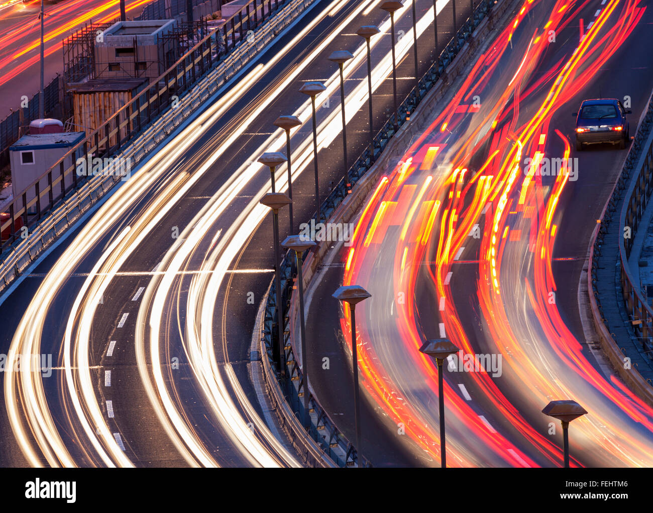 Broken car on the hightway in the center of Genoa Stock Photo