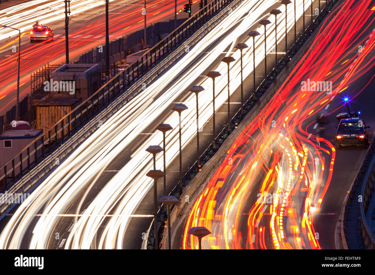 Broken car on the hightway in the center of Genoa Stock Photo