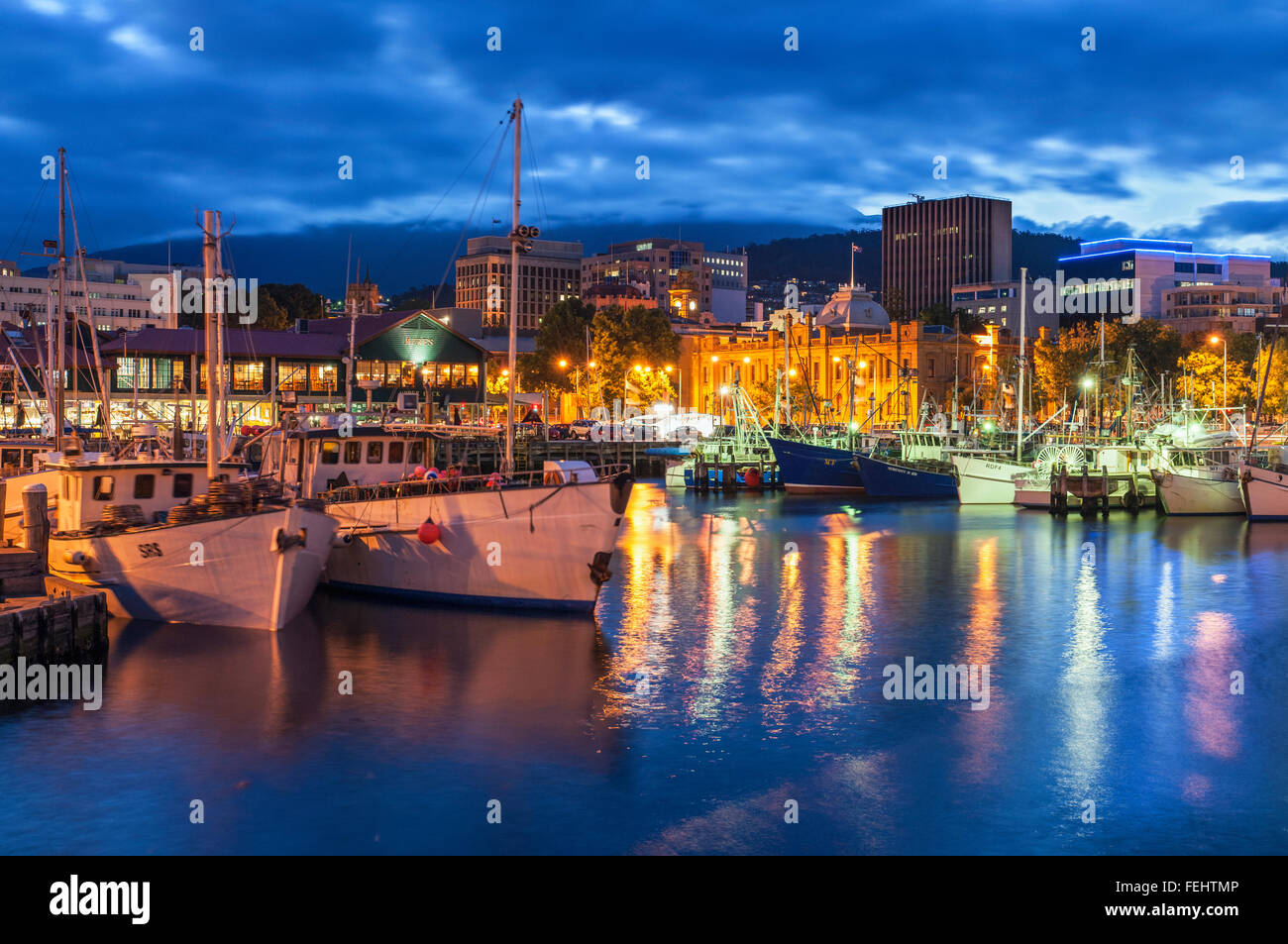 Evening panorama of Franklin Wharf and waterfront area of Hobart, Tasmania Stock Photo Alamy