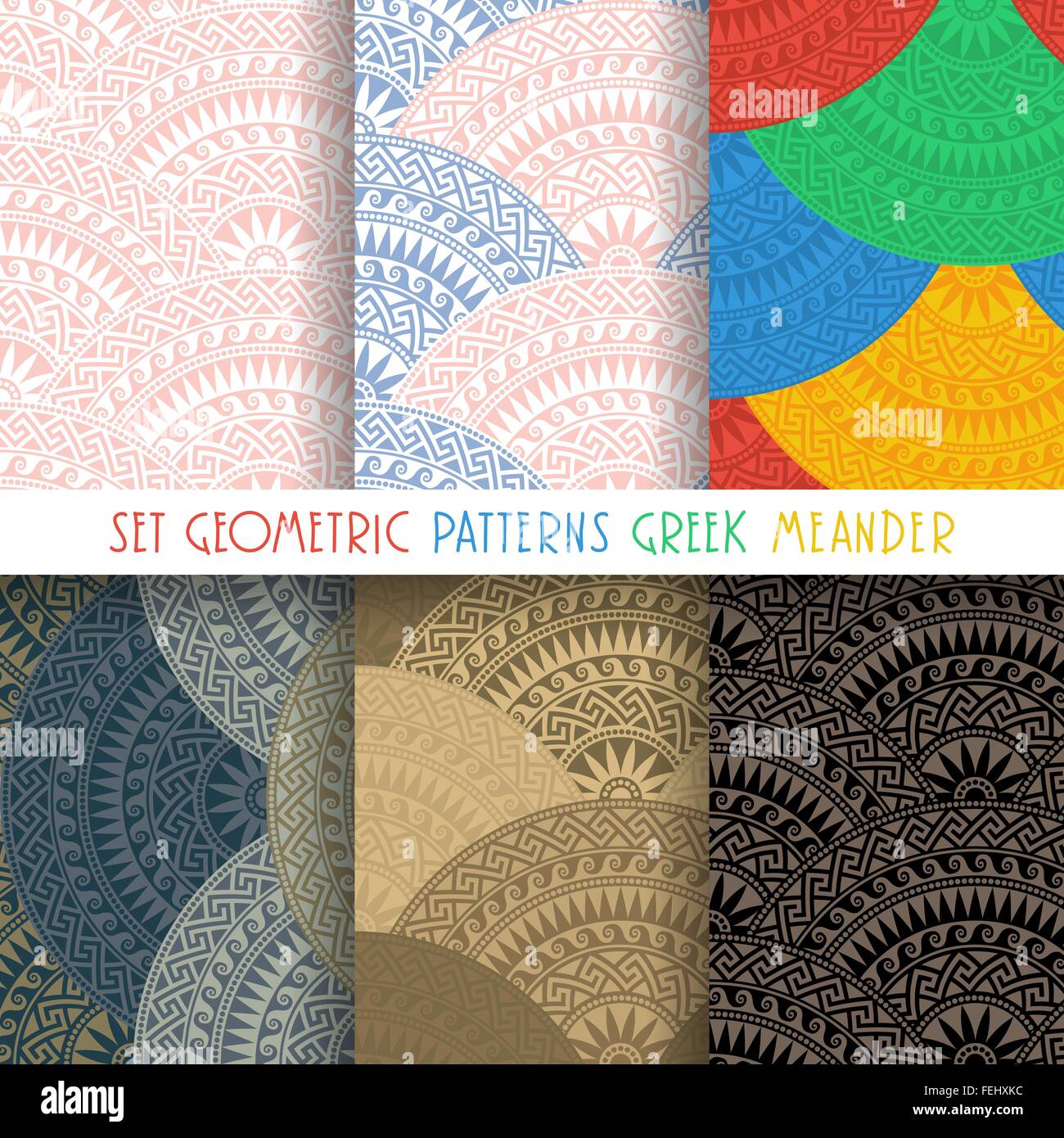 vector set seamless Greek round ornament, Meander Stock Vector Image ...