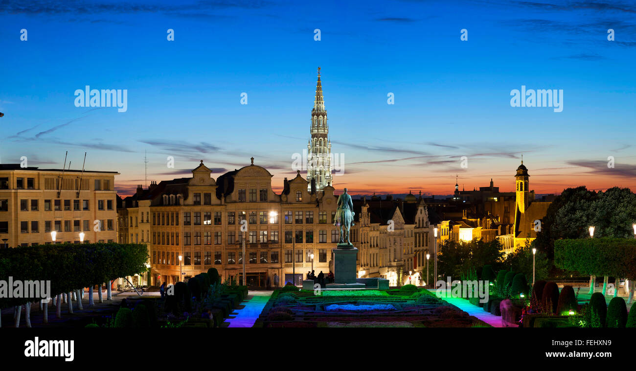 Evening panorama of Brussels from Monts des Arts Stock Photo