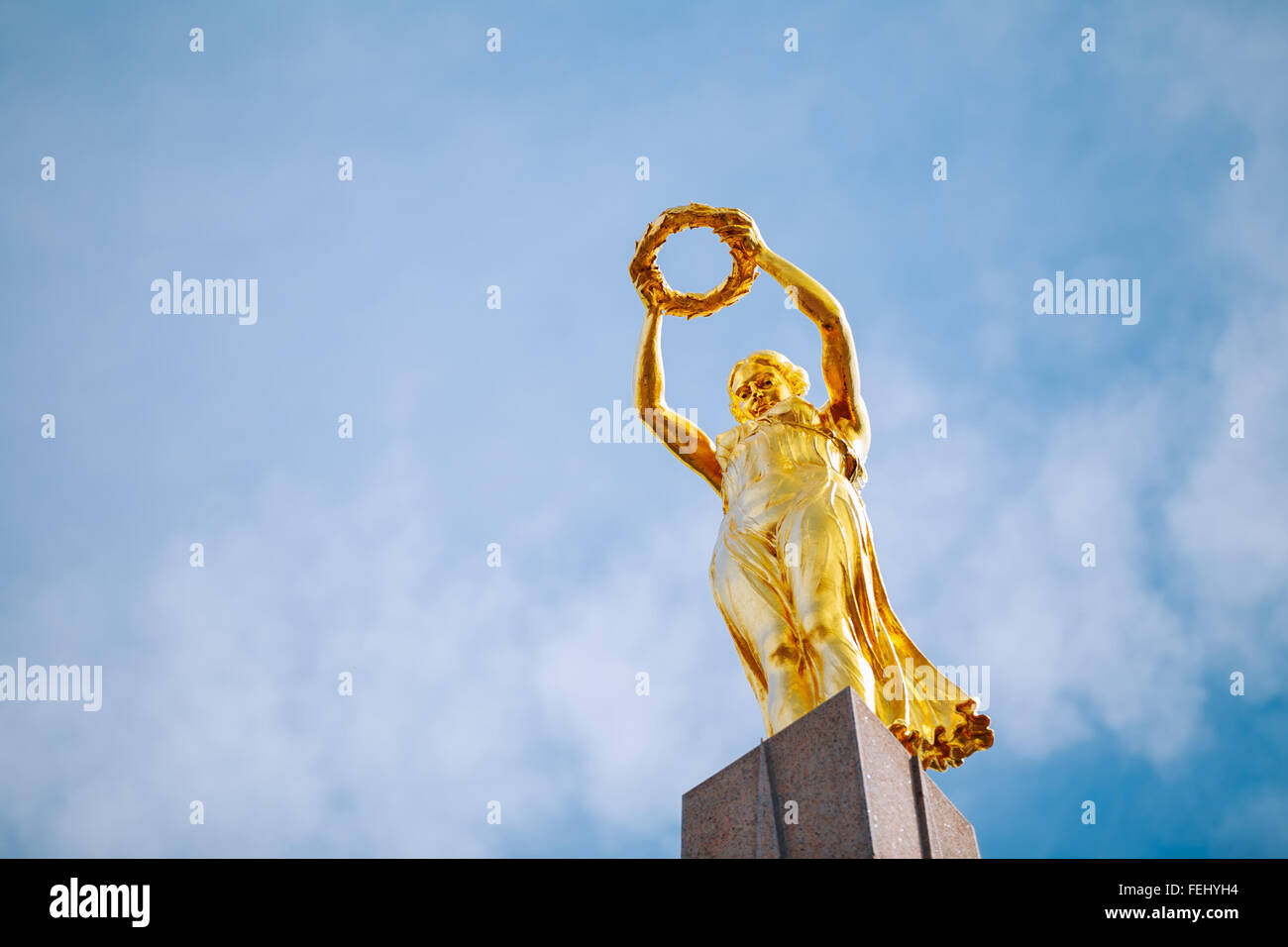 LUXEMBOURG, LUXEMBOURG - JUNE 17, 2015: Monument of Remembrance (Gelle Fra, Golden Lady) is memorial dedicated to Luxembourgers Stock Photo