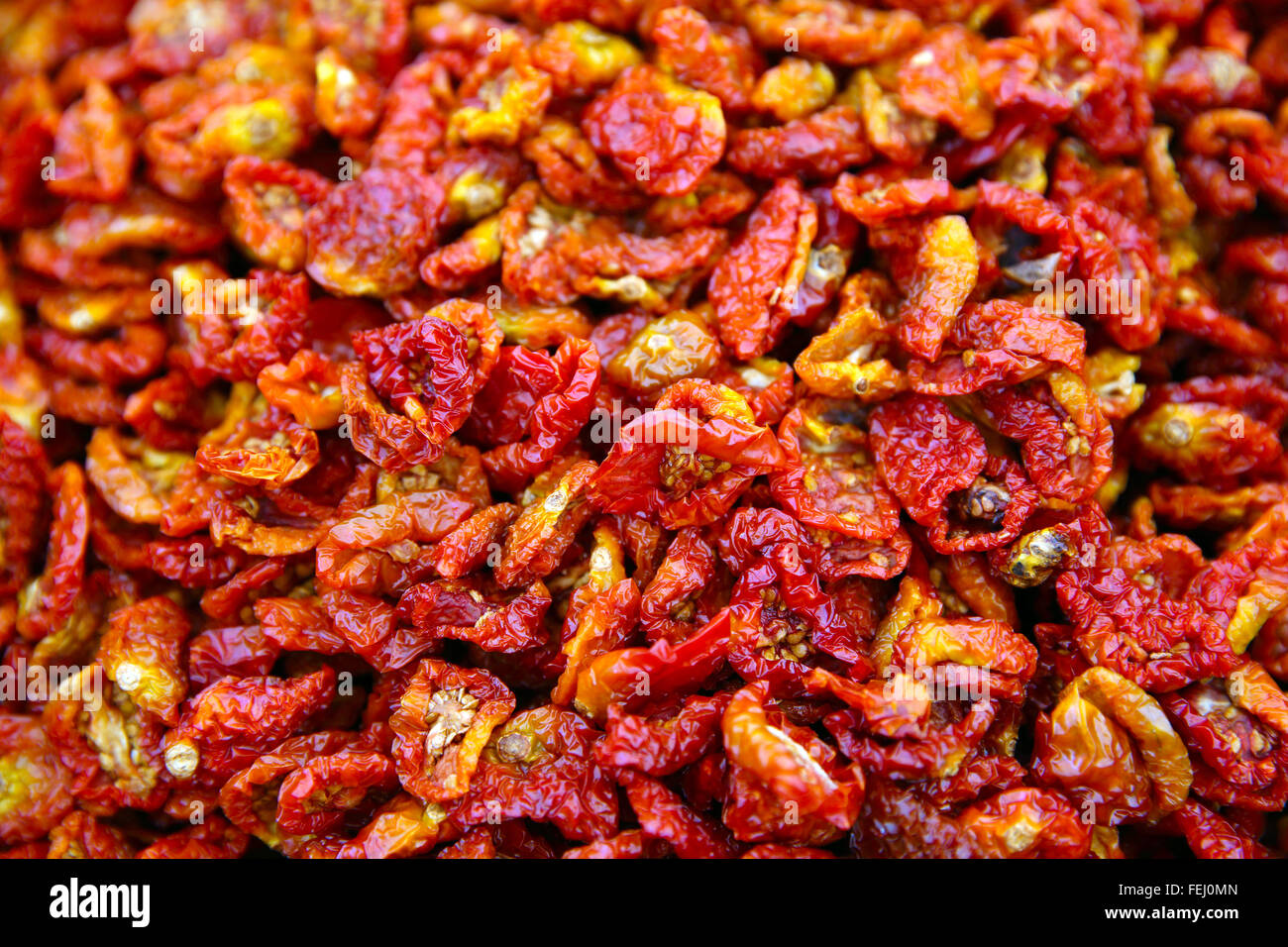 Sun dried tomatos in a market in Rome Italy Stock Photo