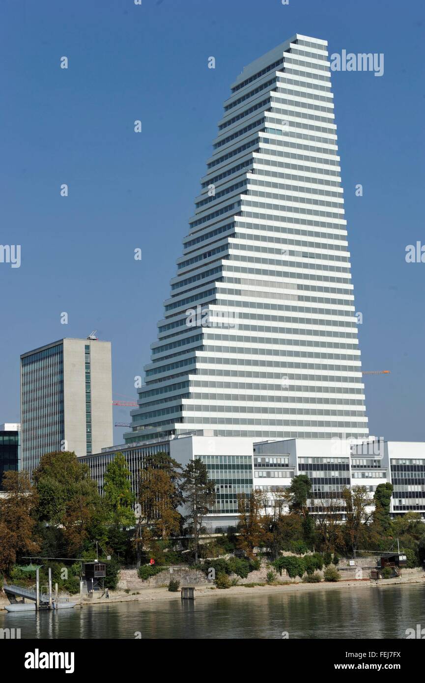 New office tower of the swiss pharmaceutical firm Hoffmann-LaRoche in Basel  (Switzerland). The Roche-Tower is the highest building in Switzerland (178m  Stock Photo - Alamy