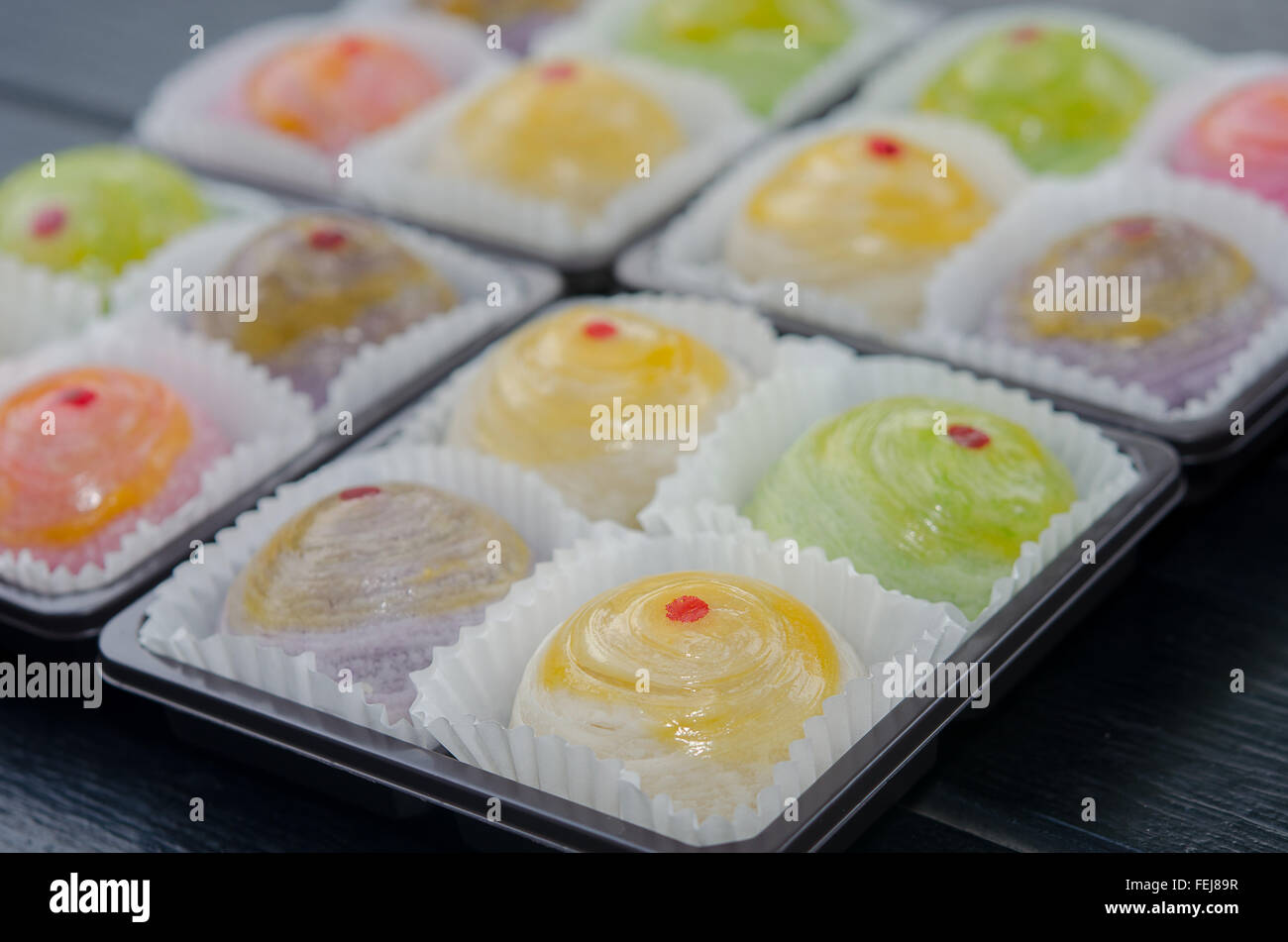 Asian Traditional Dessert,  Moon Cake, Thai Cake or Chinese Pastry.  Delicious Dessert. Stock Photo