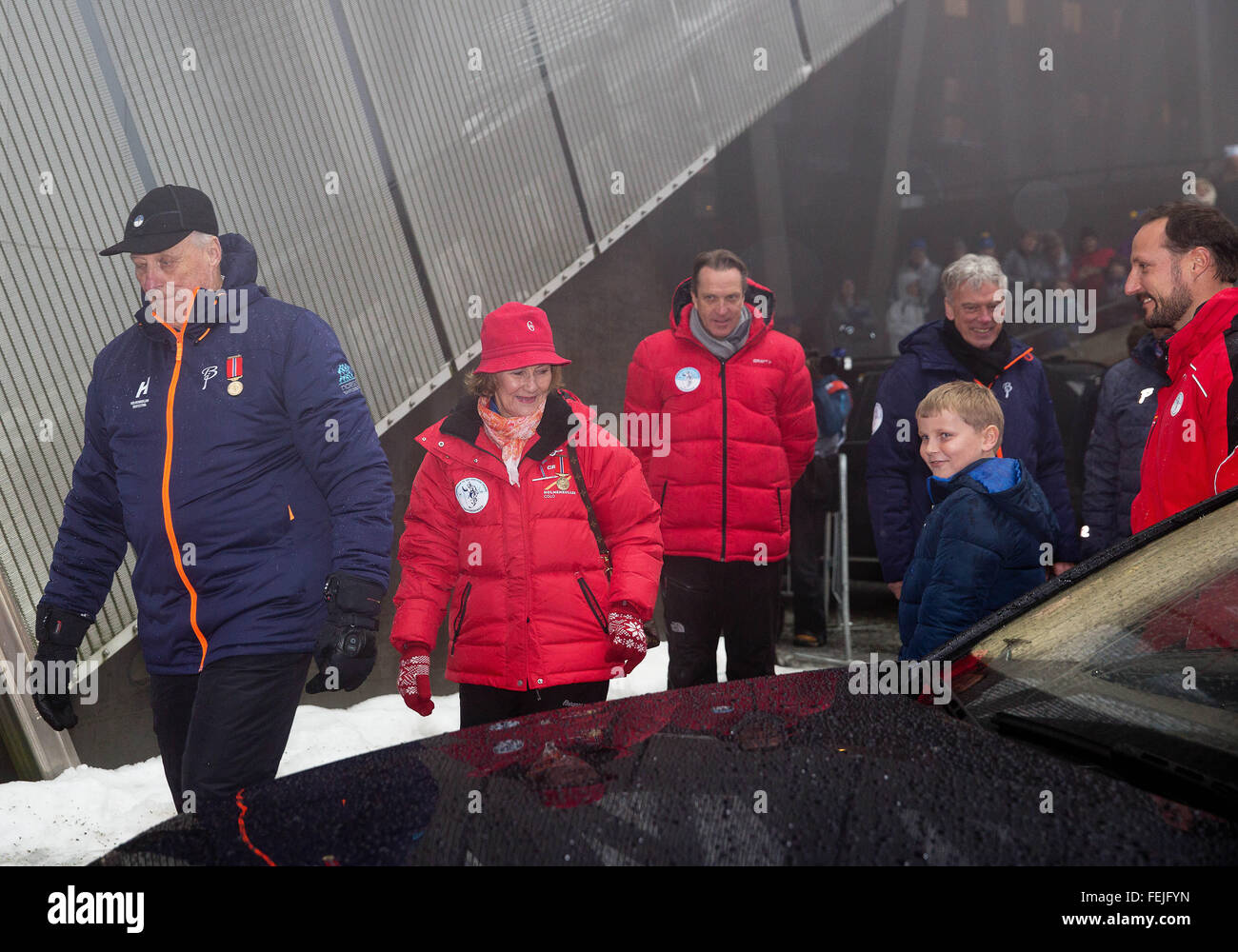 Oslo, 07-02-2016 King Harald, Queen Sonja, Crown Prince Haakon and Prince Sverre Magnus Members of the Norwegian Royal Family attend the Holmenkollen FIS World Cup Nordic RPE/Albert Nieboer/Netherlands OUT - NO WIRE SERVICE - Stock Photo