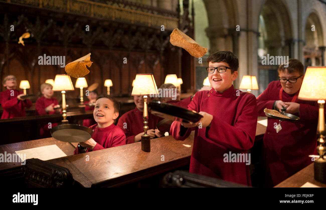 Chichester Cathedral's young choristers get to enjoy some 'pancake practice' Stock Photo
