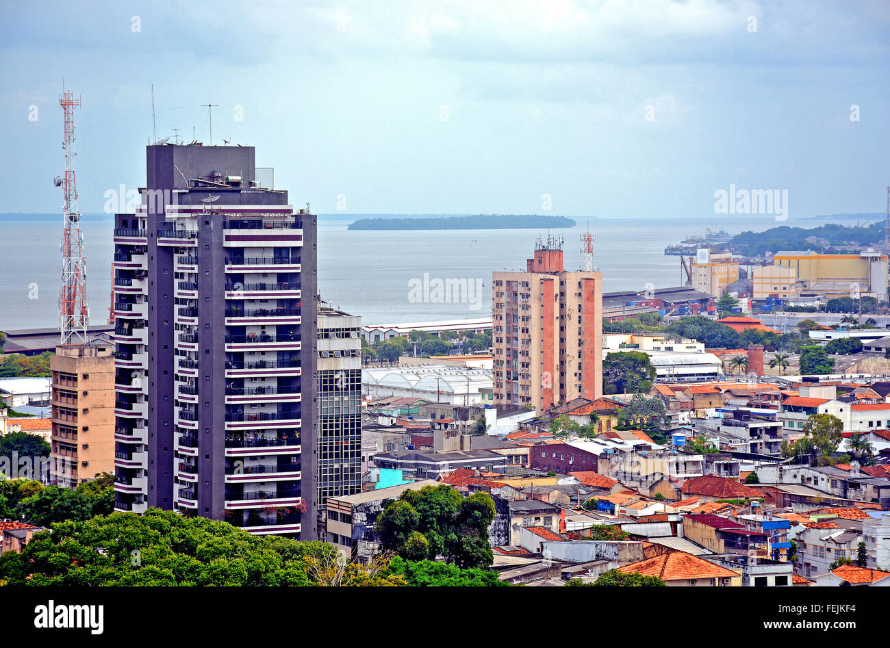 aerial view on port district and Guama river Belem Para Brazil Stock Photo