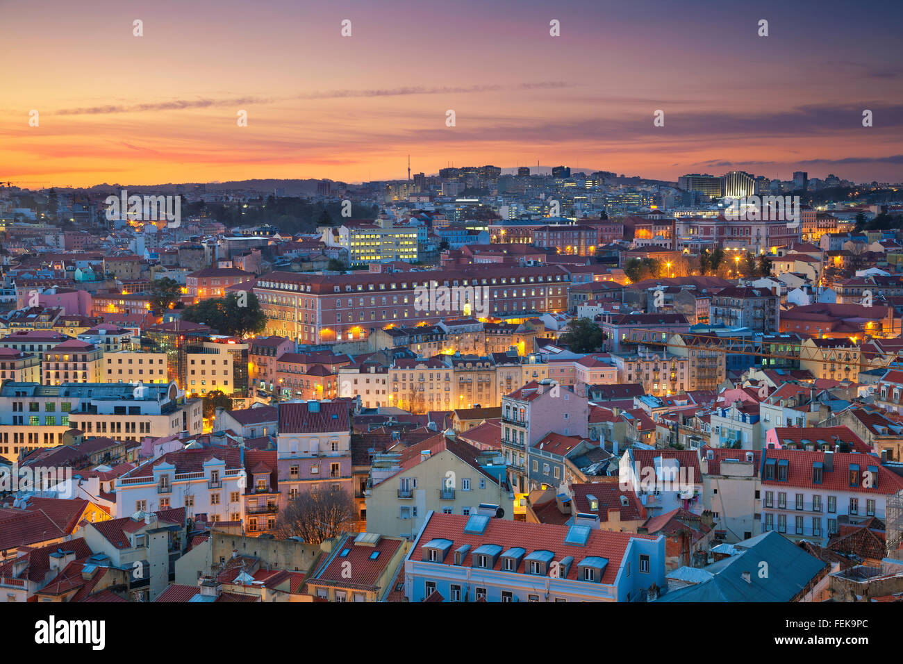 Lisbon. Image of Lisbon, Portugal during dramatic sunset. Stock Photo