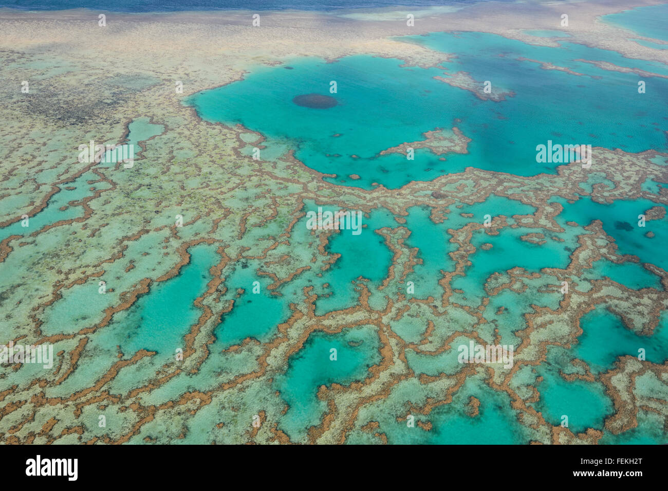 Aerial View of the Great Barrier Reef, Whitsunday Islands, Queensland, Australia Stock Photo