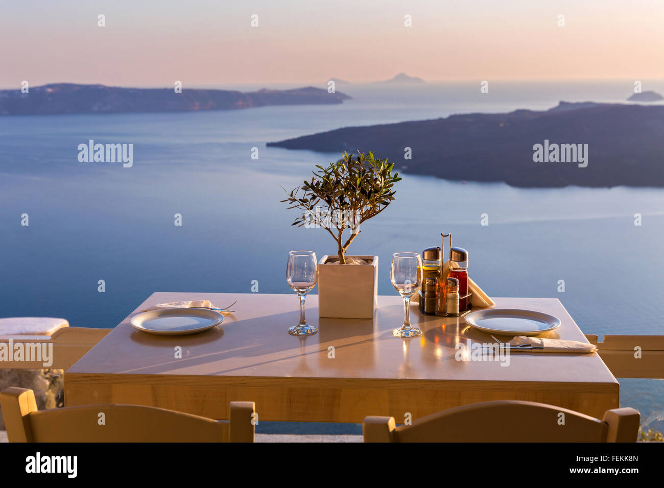 Romantic Table For Two On The Island Santorini Greece Views Of The 