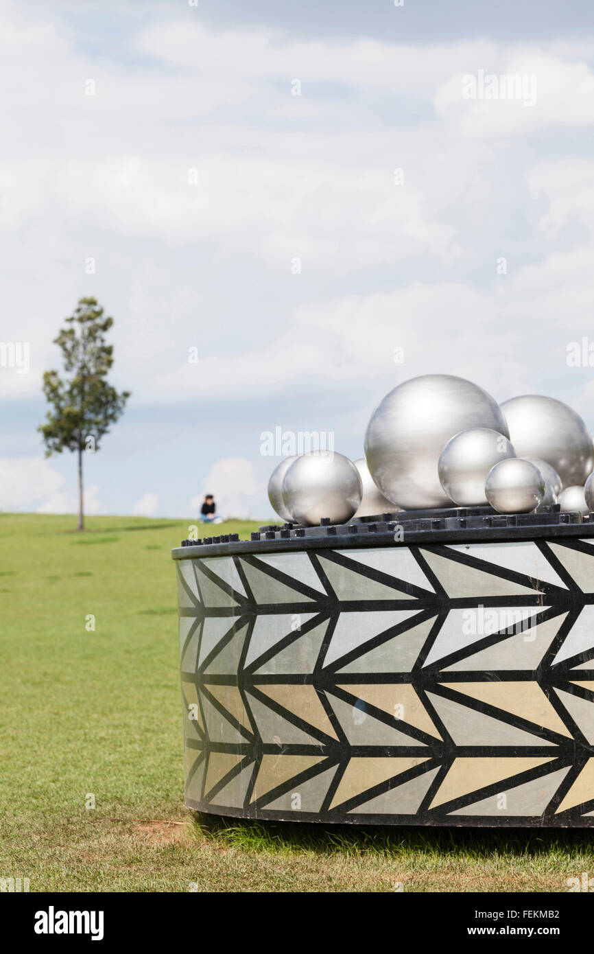 'Force Field Arcadia 2014' artwork by Tod Hanson on display in the Queen Elizabeth Olympic Park, Stratford, London, E15. Stock Photo