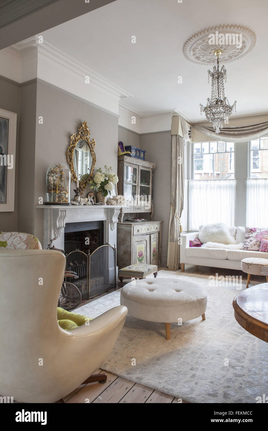 Artist Alice Instone's house in Clapham, London. The double-aspect lounge. Stock Photo