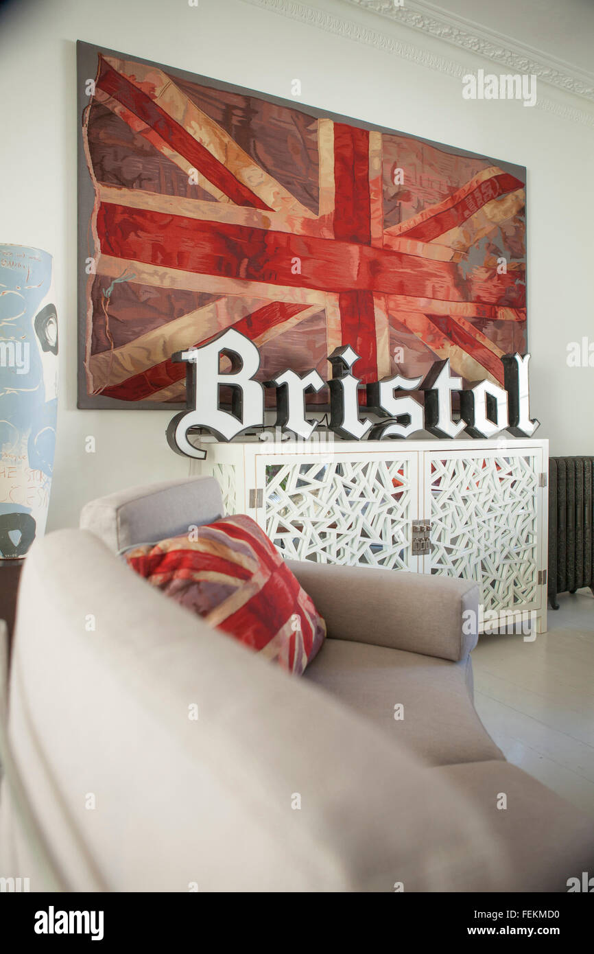 Artist and designer Jo Berryman's house in Hampstead, London. Detail in the downstairs lounge  Bristol. Stock Photo