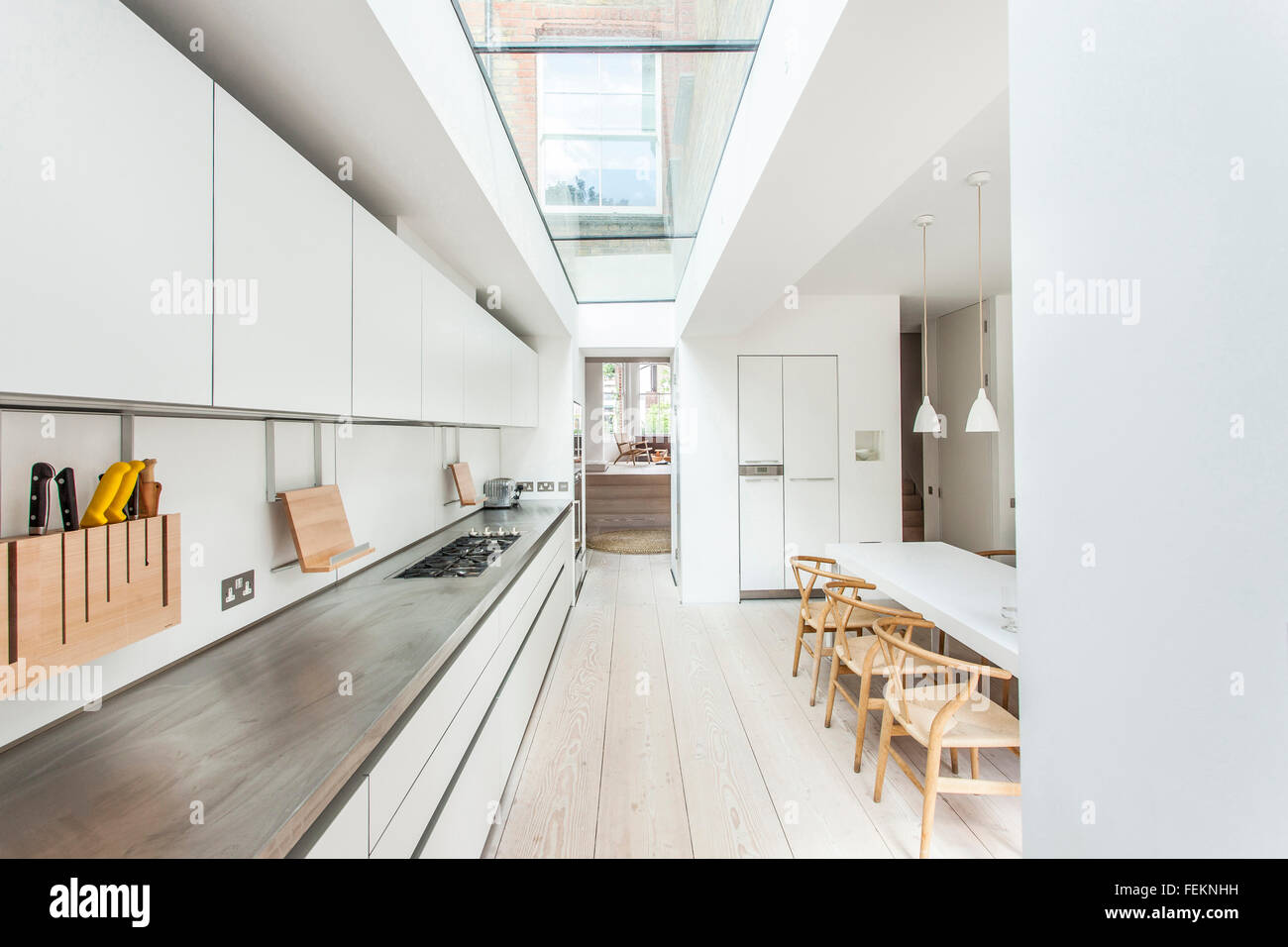 James Wright of Macdonald Wright Architects' home in London A modern take on a Victorian built home The kitchen and dining Stock Photo