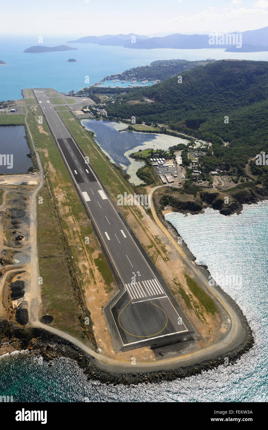 Aerial View of Airlie Beach Airport, Whitsunday Islands, Queensland, Australia Stock Photo